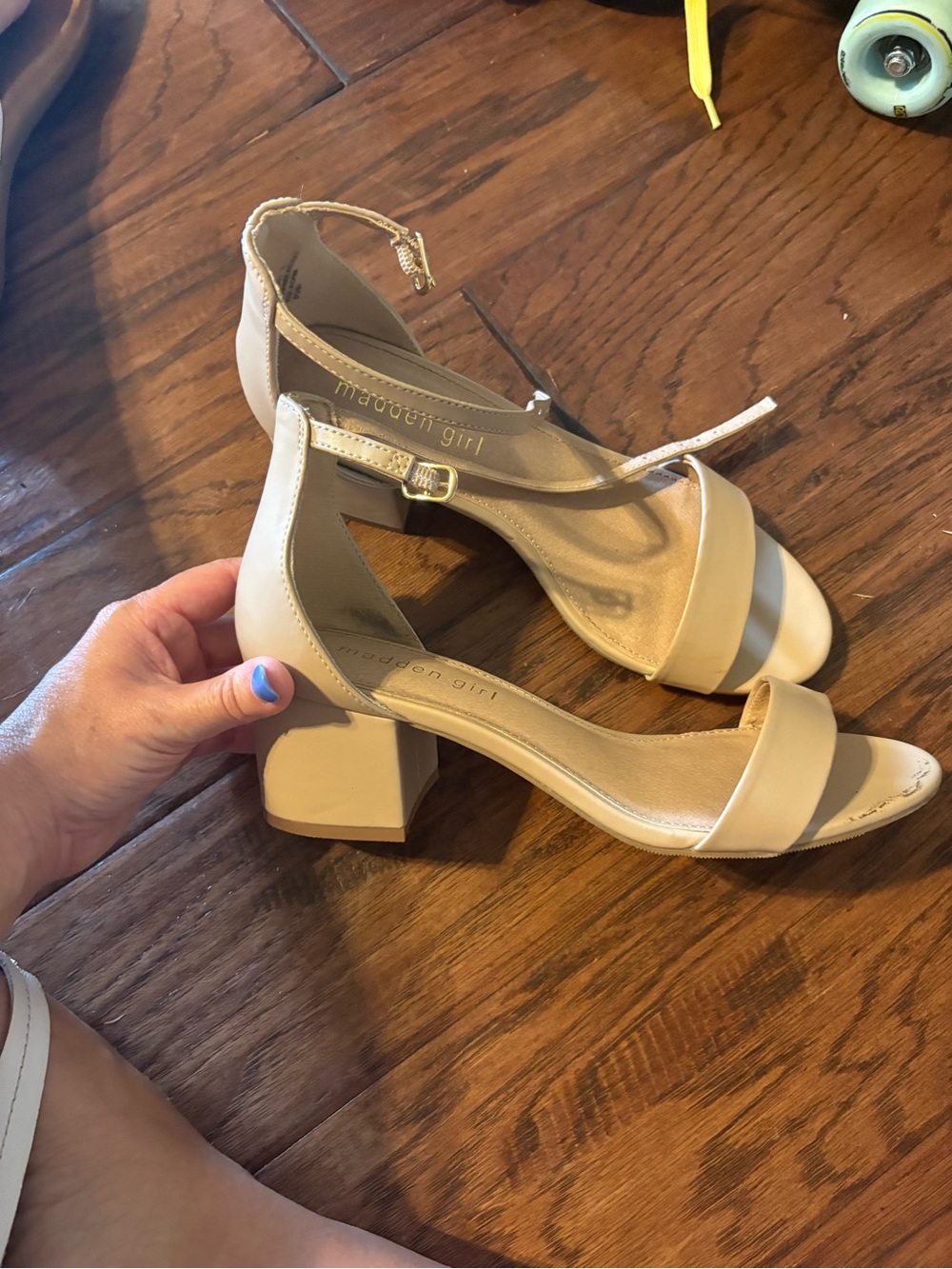 Madden Girl Beige Block Heel Ankle-Strap Sandals